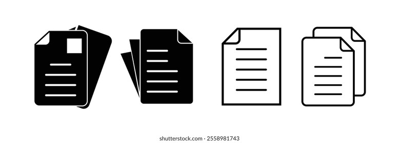 folded written paper icon set in different style vector illustration. white and black folded written paper vector icons designed in filled, outline, line and stroke style can be used for web,