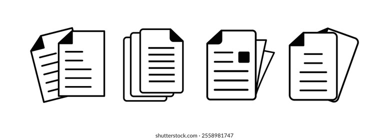 folded written paper icon set in different style vector illustration. white and black folded written paper vector icons designed in filled, outline, line and stroke style can be used for web,