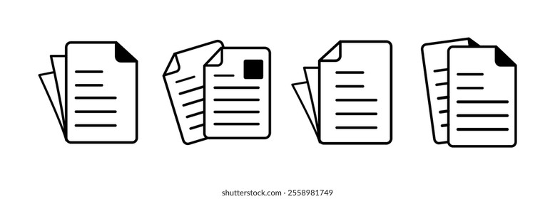 folded written paper icon set in different style vector illustration. white and black folded written paper vector icons designed in filled, outline, line and stroke style can be used for web,