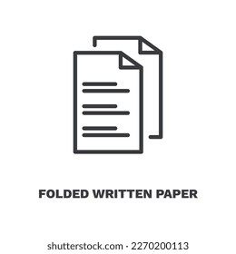 folded written paper icon. Thin line folded written paper, simple icon from education collection. Outline vector isolated on white background.