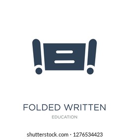 folded written paper icon vector on white background, folded written paper trendy filled icons from Education collection, folded written paper vector illustration