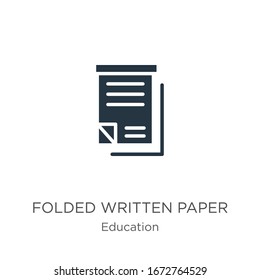 Vector de icono de papel escrito doblado. Icono de papel escrito plegado a la moda de la colección educativa aislado en fondo blanco. La ilustración vectorial puede utilizarse para el diseño gráfico web y móvil, el logotipo,