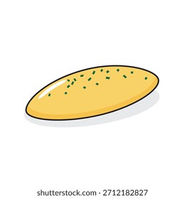 Tortilla de huevo amarilla doblada espolvoreada con hierbas verdes o cebollino, un ícono de Vector plano de comida para desayunar simple y delicioso.