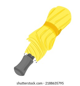 Folded Yellow Umbrella In Flat Style, Isolated, Vector