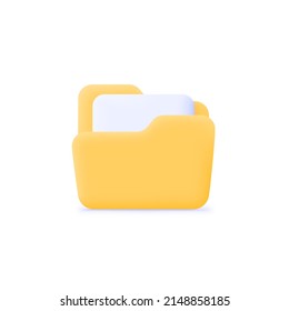 Folder in 3d style white background. Yellow portfolio folder 3d icon. Business folder, document, file realistic 3d icon. Vector icon illustration