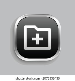 -Ordner Zeilensymbole hinzufügen. Glossy Button-Stil, abgerundetes Rechteck einzeln auf grauem Hintergrund. Vektorgrafik