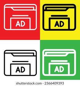 Folder, folder advertisement Vector Icon, Outline style icon, from Advertisement icons collection, isolated on Red, Yellow, Green and White Background.