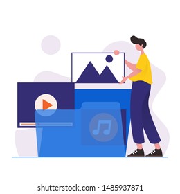 folder app, folder app for android and ios. landing page template. illustration vector