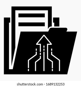 Folder and arrow icon. Development documentation. List of new ideas. Illustration of a brain attack. Vector icon.