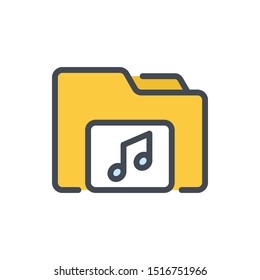 Folder with audio color line icon. Music gallery folder vector outline colorful sign.
