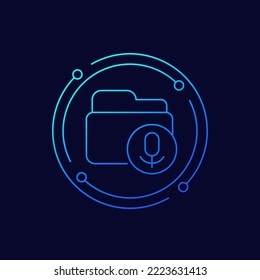 folder with audio records icon, linear design