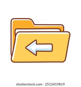 Folder back arrow. Yellow folder with a left arrow icon, symbolizing returning to a previous location or undoing an action.
