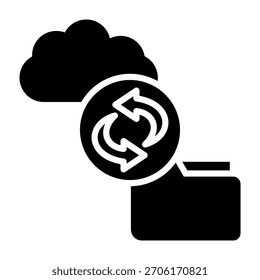 Ilustración vectorial de estilo de glifo de icono de copia de seguridad de carpeta