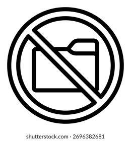 Folder ban line icon, documents concept. Vector graphics. Forbidden, prohibited item sign on white background, outline style icon for mobile or web design