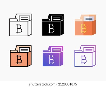 Ordner Bitcoin Symbol gesetzt mit Linie, Umriss, flach, gefüllt, Glyphe, Farbe, Farbverlauf. Bearbeitbarer Strich und Pixel perfekt. Kann für digitale Produkte, Präsentationen, Print-Design und mehr verwendet werden.