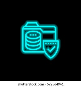 Folder blue glowing neon ui ux icon. Glowing sign logo vector