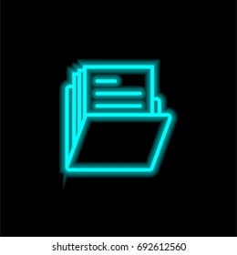 Folder blue glowing neon ui ux icon. Glowing sign logo vector