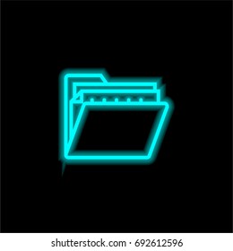 Folder blue glowing neon ui ux icon. Glowing sign logo vector