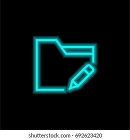 Folder blue glowing neon ui ux icon. Glowing sign logo vector