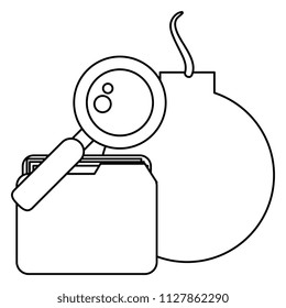 folder with bomb and magnifying glass