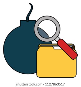 folder with bomb and magnifying glass