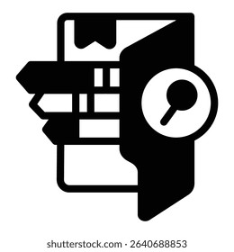 Folder with bookmarks and magnifier solid icon, neural dataset concept. Vector graphics. Search data by category sign on white background, style mobile or design