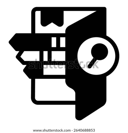 Folder with bookmarks and magnifier solid icon, neural dataset concept. Vector graphics. Search data by category sign on white background, style mobile or design