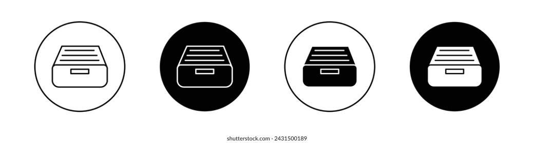 Folder Box Icon Set. File Archive Storage Vector Symbol in a Black Filled and Outlined Style. Organized Data Sign.