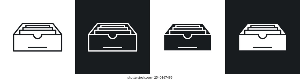 Folder box icon set. Vector symbols in black and white colors.