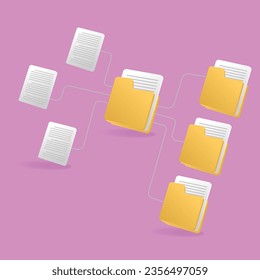 Folder branch network isometric flat 3d illustration concept
