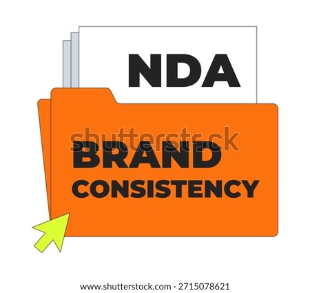 Folder with brand consistency and NDA document 2D cartoon object. Corporate branding guidelines. Confidentiality in business isolated element flat vector clip art on white. Spot illustration