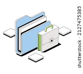 Folder briefcase. Vector 3d sketch line isometric style, color icon illustration. Creative design idea and infographics elements.