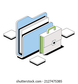 Folder briefcase. Vector 3d sketch line isometric style, color icon illustration. Creative design idea and infographics elements.