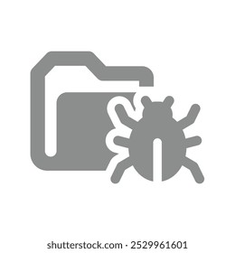 Folder and bug vector icon. Contaminated and infected with virus file.