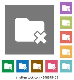 Folder cancel flat icons on simple color square backgrounds