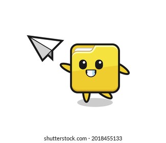 folder cartoon character throwing paper airplane , cute style design for t shirt, sticker, logo element
