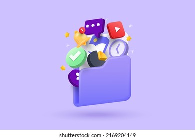 Folder case archive for document, reports. Business folder, document, file realistic 3d icon. 3d cartoon style minimal folder with files. Vector 3d Illustration