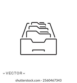 folder case archive icon, document database organization, digital document concept, thin line symbol isolated on white background, editable stroke eps 10 vector illustration