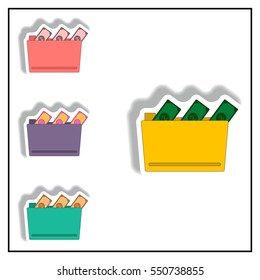 folder and cash Vector illustration collection in paper sticker style of money in the folder