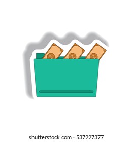 folder and cash Vector illustration in paper sticker style of money in the folder