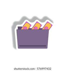 folder and cash Vector illustration in paper sticker style of money in the folder