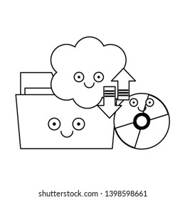 Folder and cd rom with cloud computing in black and white