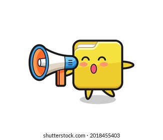 folder character illustration holding a megaphone , cute style design for t shirt, sticker, logo element