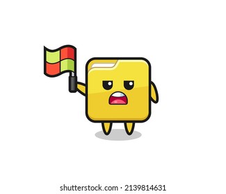 folder character as line judge putting the flag up , cute style design for t shirt, sticker, logo element