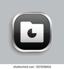 folder chart 2 fill icon design. Glossy Button style rounded rectangle isolated on gray background. Vector illustration