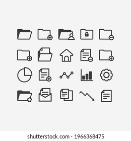 Folder and chart icon set. Editable stroke.