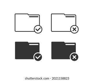 Folder with check mark and cross sign. File storage icon. Illustration vector