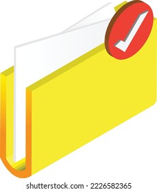 Folder and checkmark illustration in 3D isometric style isolated on background