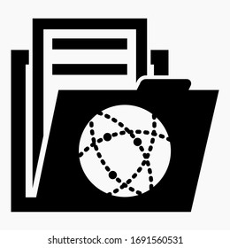 Folder and chip icon. Illustration of technical documentation. Cloud service. Price list of a computer store. Vector icon.
