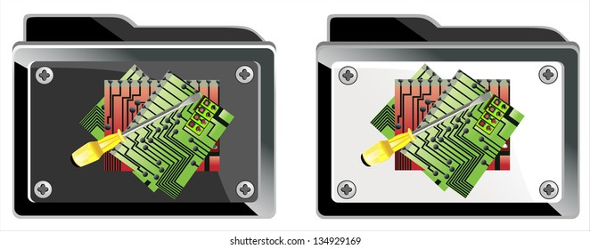 folder and chip illustration design over white